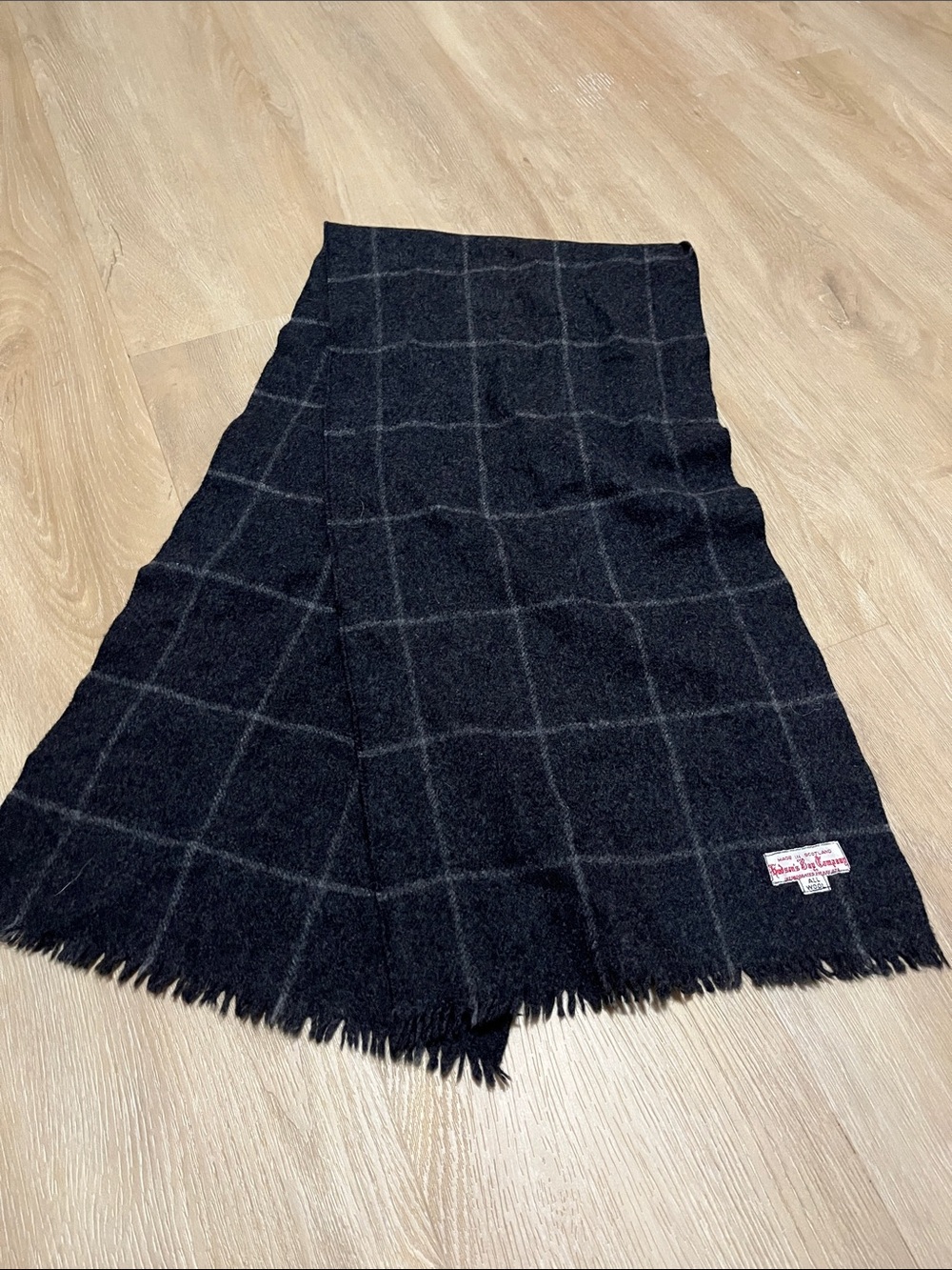 Vintage Hudson Bay Grey Scarf Red Stitching Made in Scotland All Wool